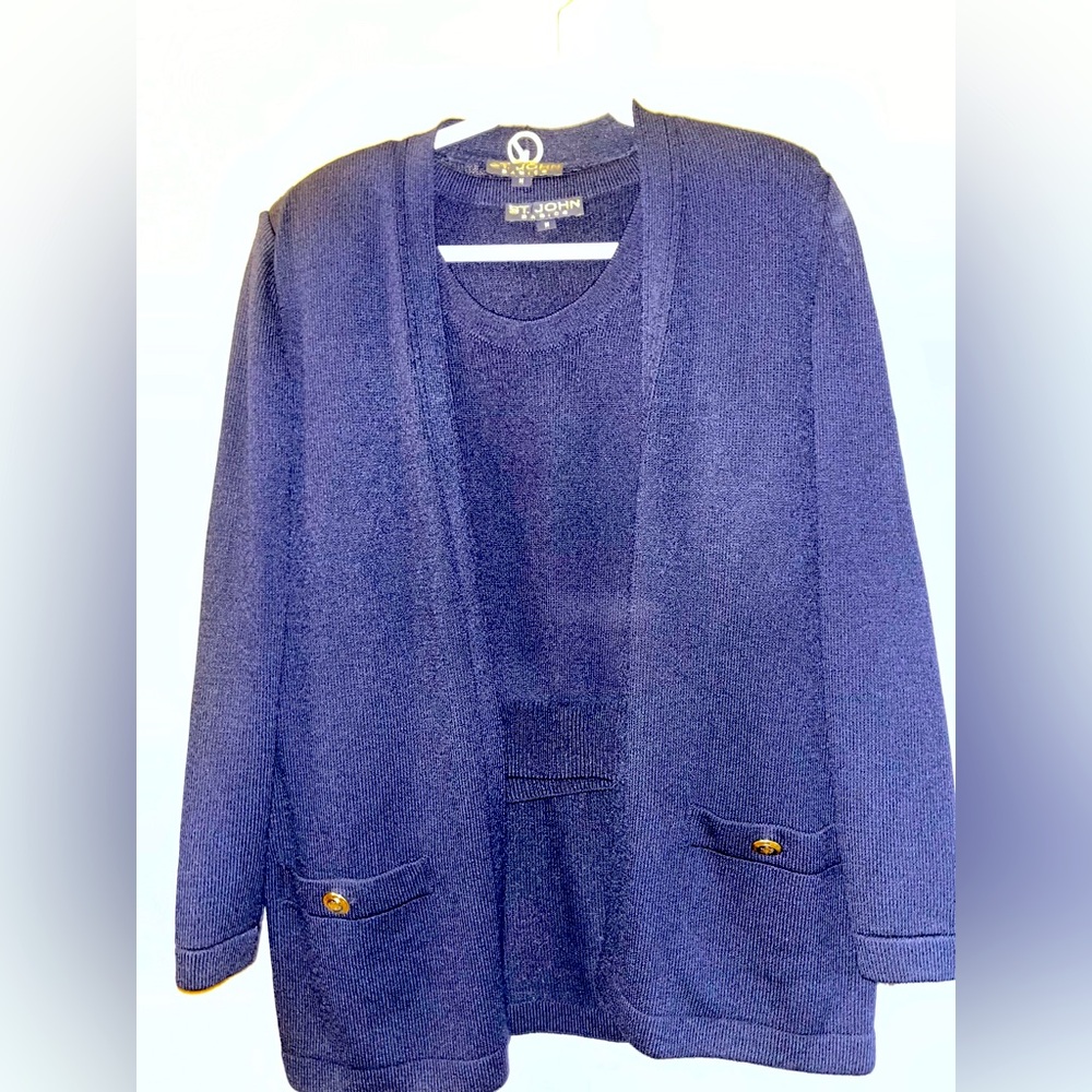 Vintage St. John Basics cardigan and short sleeve shirt